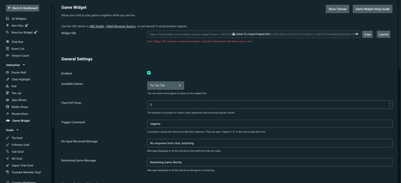 streamlabs game widget dashboard general settings